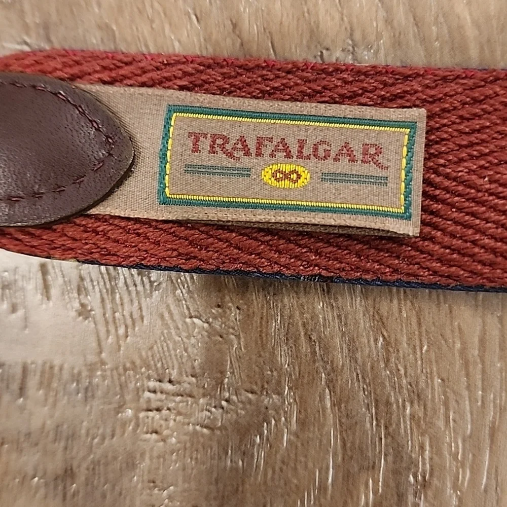 Vintage Trafalgar Belt Ribbon Ducks Mallards Leather Accents Brass Men's size 34